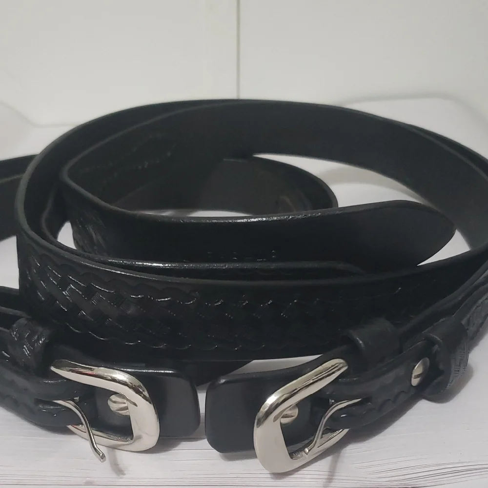 Triple K Black Leather Ranger Basketweave Solid Brass Belt
